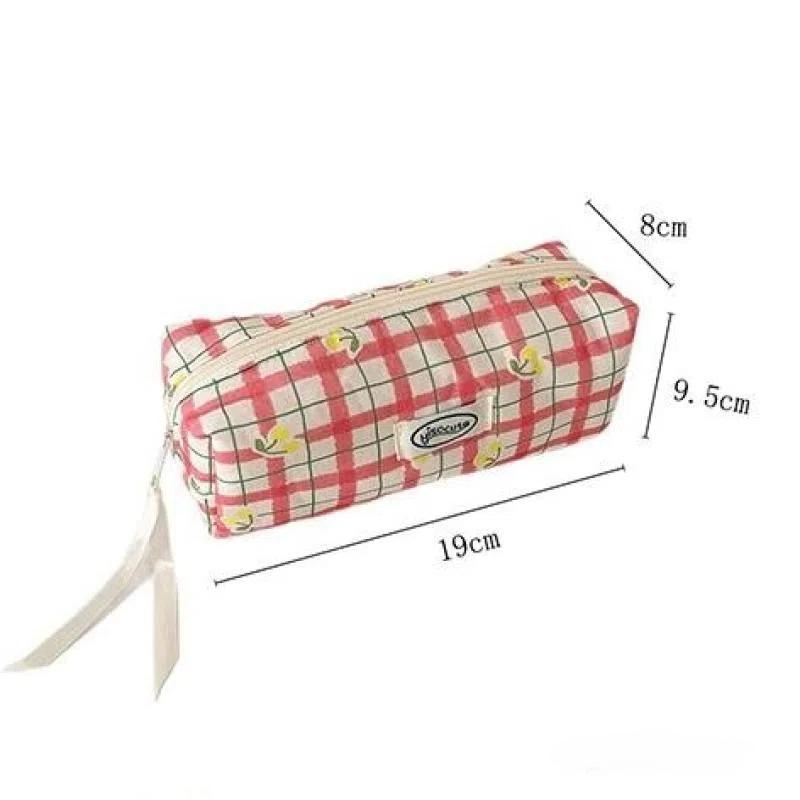 Ins Style Kariert Kirsche Federmäppchen Multifunktionale Tragbare Aufbewahrung Tragetasche Kosmetiktasche Zubehör Schreibwaren Aufbewahrungstasche