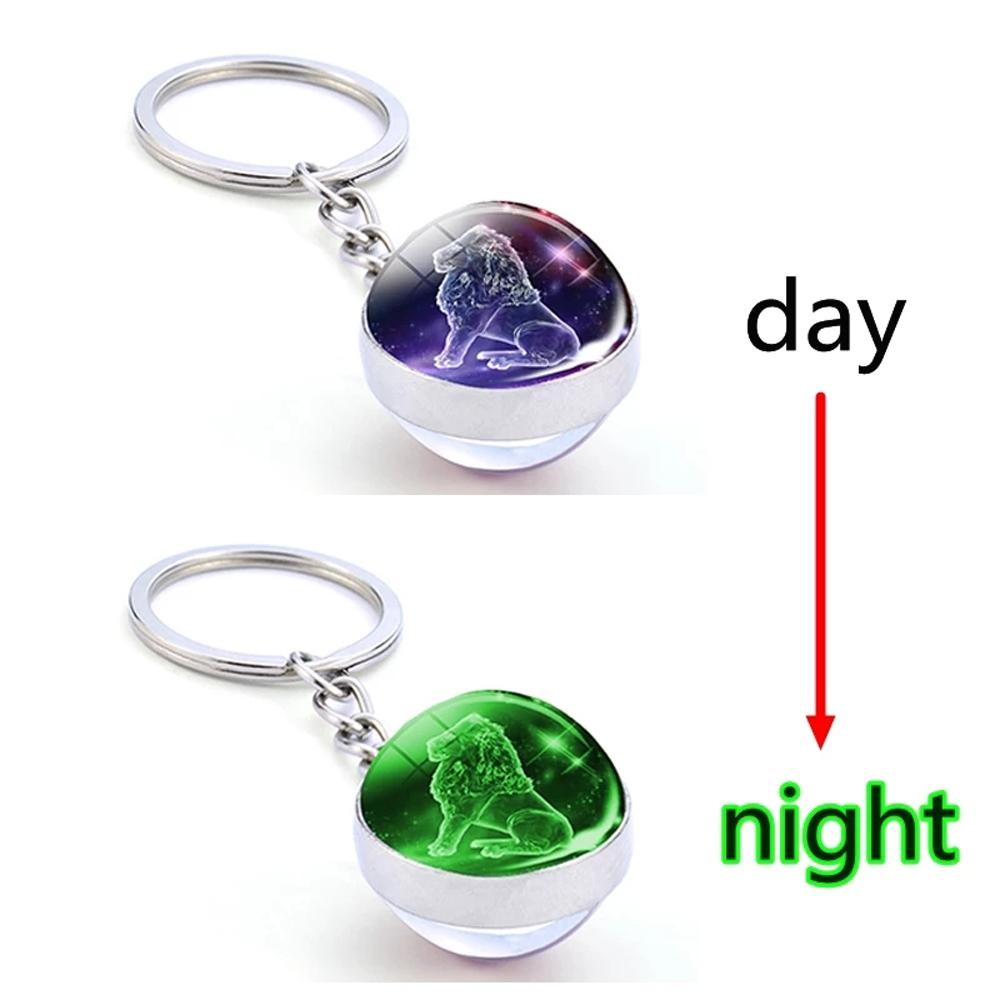 Leo Men Women Jewelry Scorpio Glass Ball Glowing 12 Constellation Keychain Luminous Zodiac Keychain
