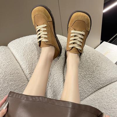 Retro Soft-soled Lace-up Small Leather Shoes for Women's 2025 Spring and Autumn New Splicing Soft Leather Flat-soled Single Shoes Versatile Mother Sho