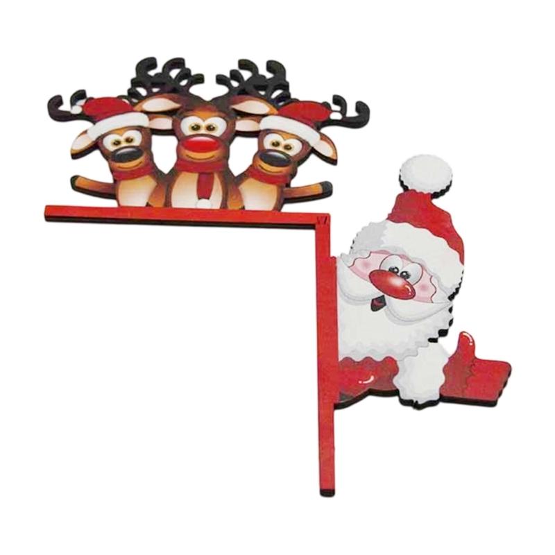 Christmas Wooden Door Hangings Santa Reindeers Carving Wall Ornament For Indoor Outdoors Holiday Season Home Decoration Easy Installation