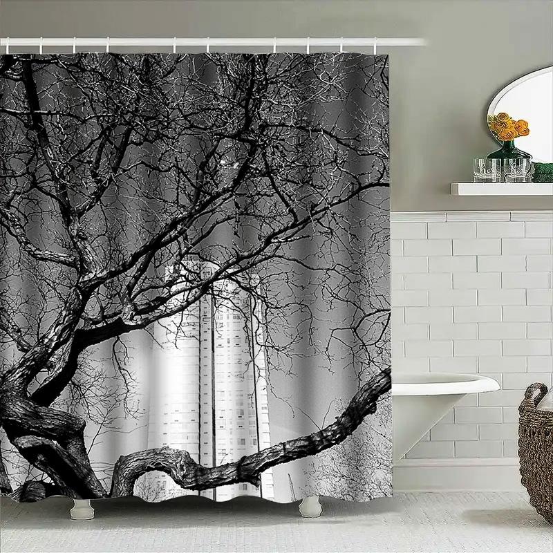 

Tuniu Black Tree Branches Forest Wall Hanging Shower Curtain Modern Bathroom Decor Abstract Art Room Decor W60H190(CM)-1 Pcs