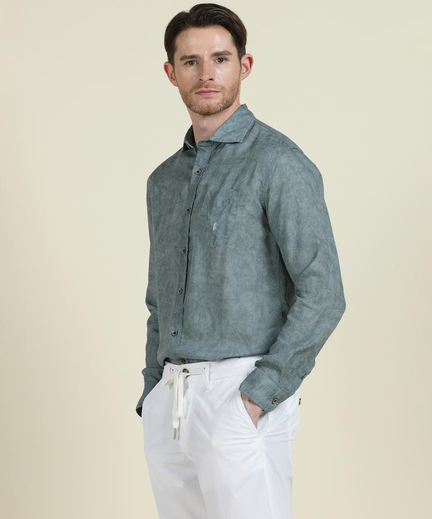 PANICALE Blue Lyocell Linen Washed Shirt