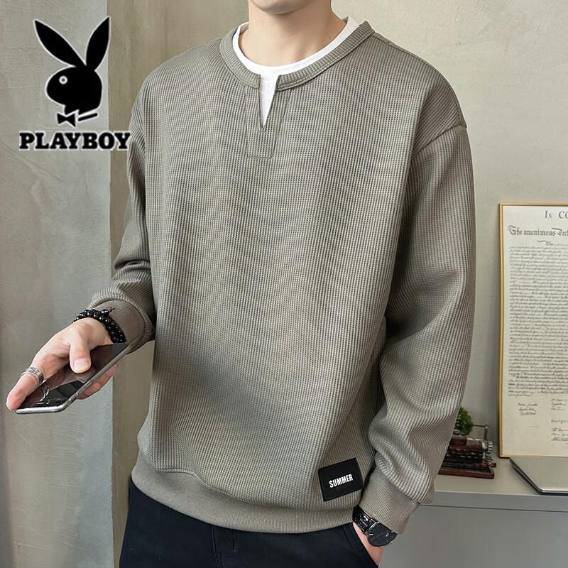 Playboy Men's Faux Two-Piece Long Sleeve Sweatshirt T-Shirt