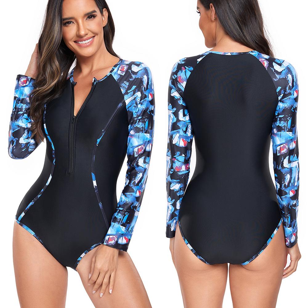 Spring and Summer Conservative One-piece Long Sleeved Surfing Suit, Sun Protection Women's Swimsuit, Diving Suit, Sexy Swimsuit In Europe and America