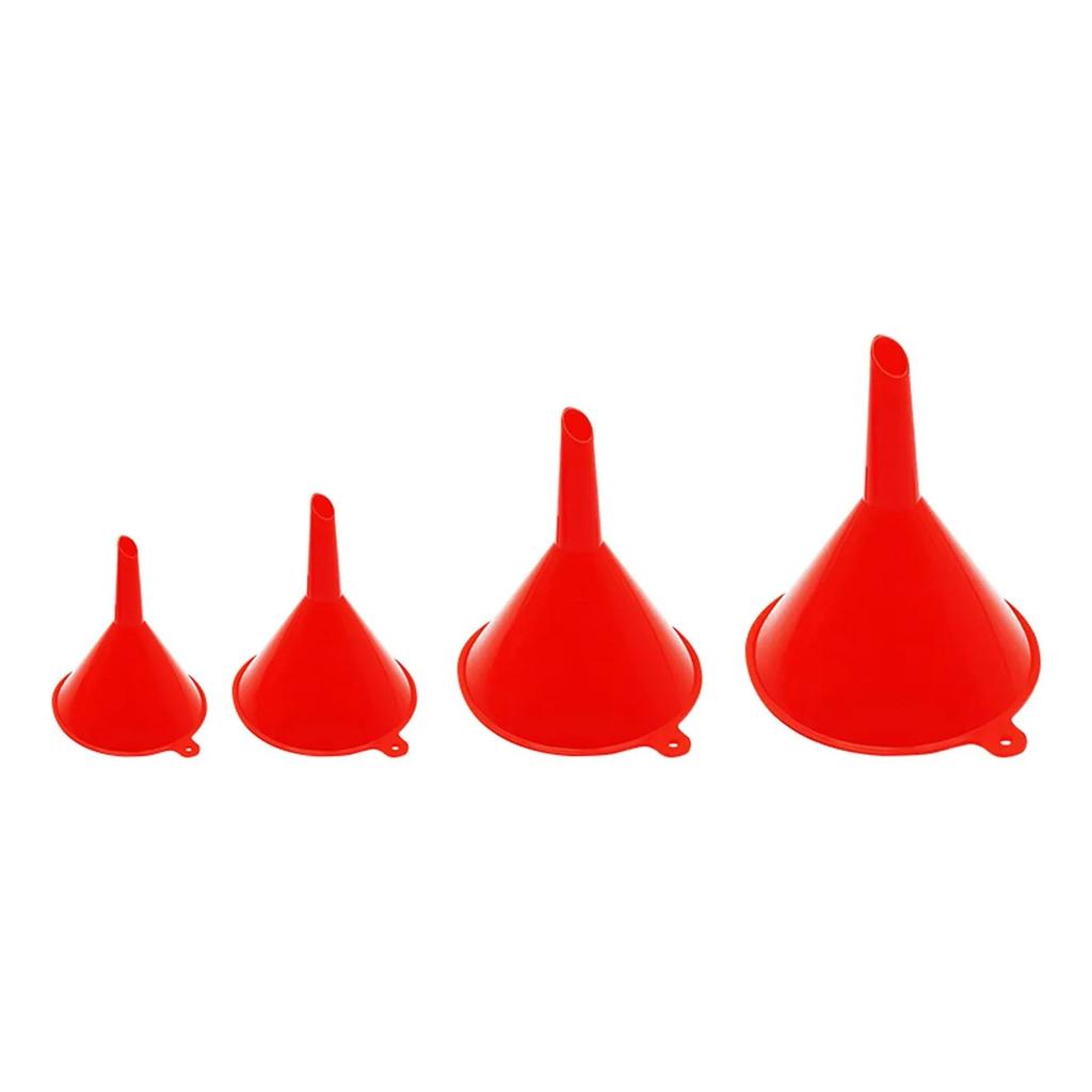4 Sets Of Portable Red Plastic Funnels For Household Use