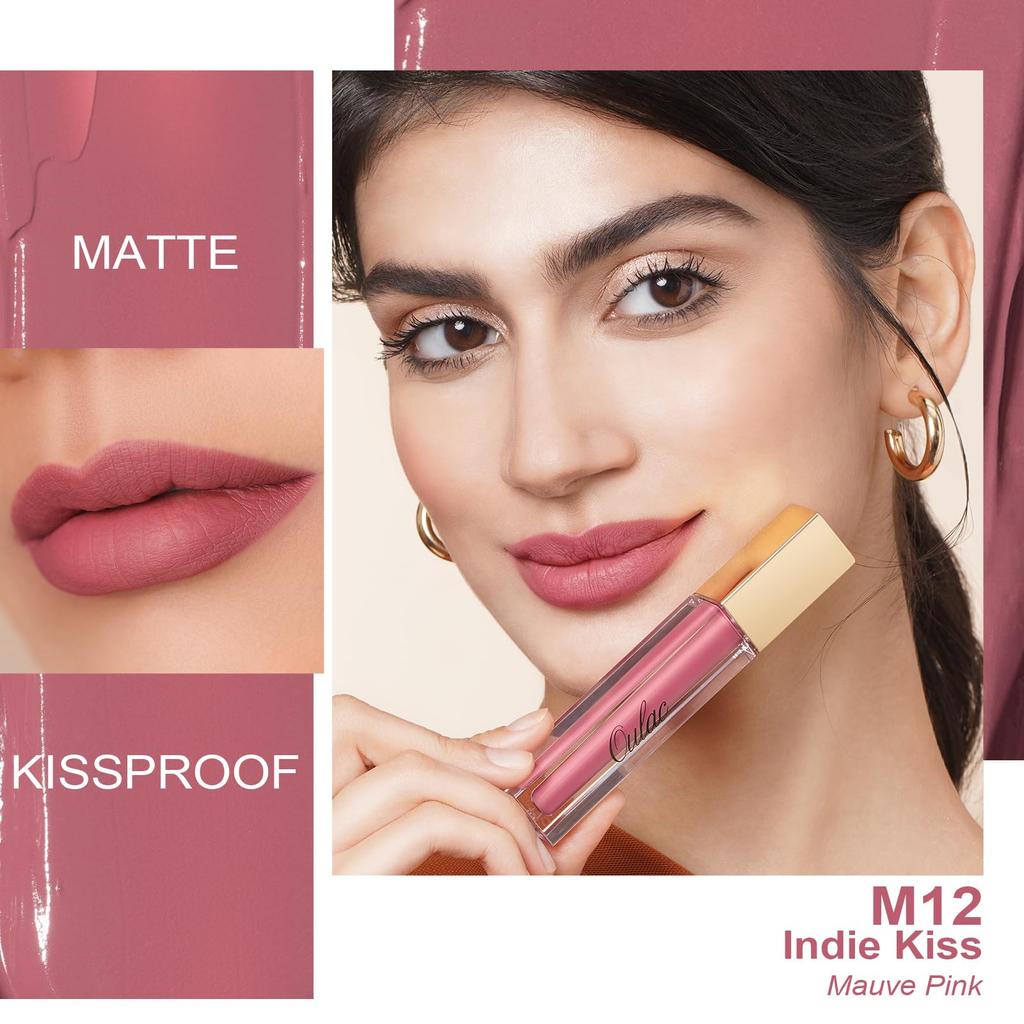 Oulac Matte Liquid Pink Nude Lipstick - Long Lasting Lip Stain Waterproof Lip Tint with Vitamin E & Rose Oil High Pigment Color, Vegan & Cruelty-Fr