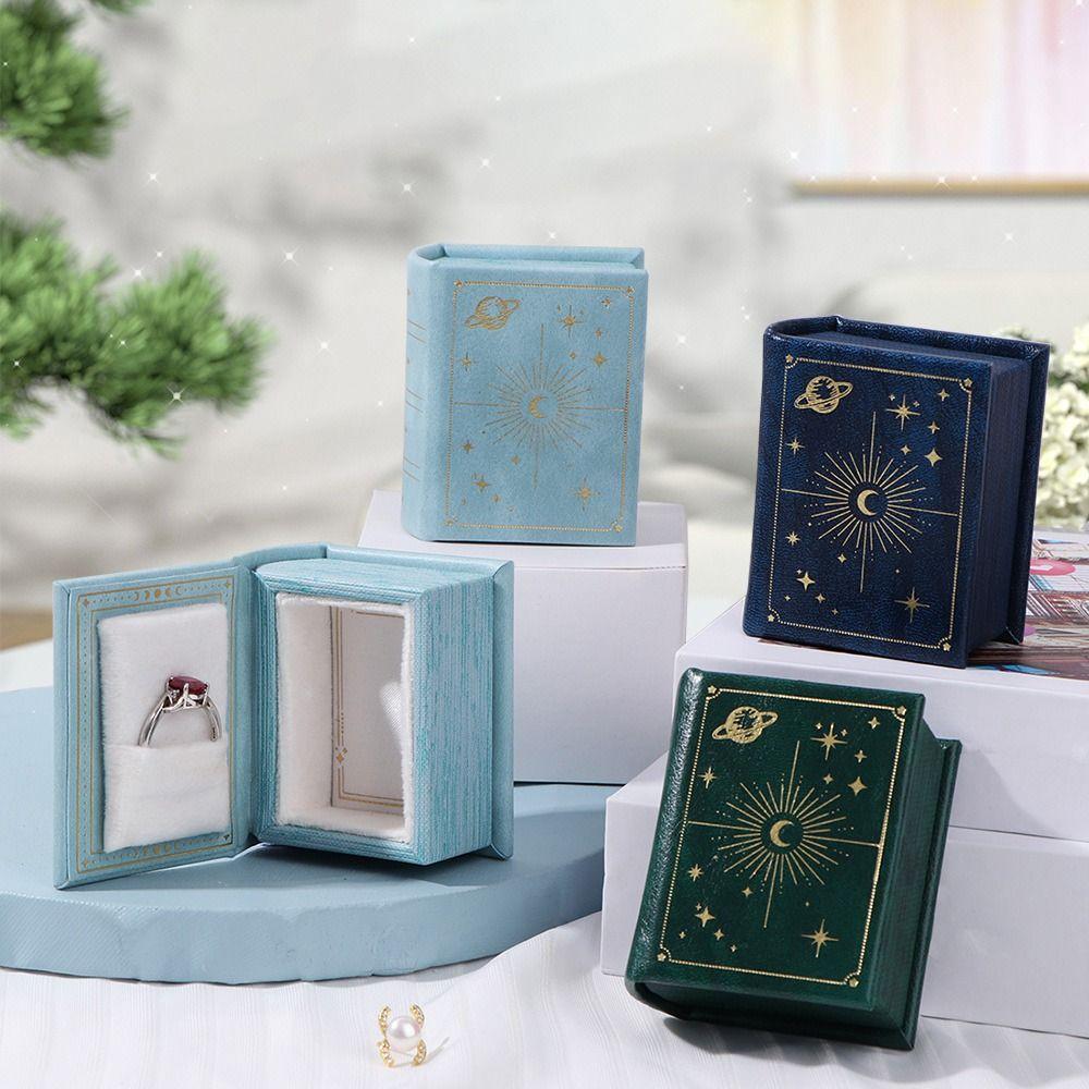 Creative Book Shape Ring Box Velvet Jewelry Packaging Refined Engagement Ring Case  Travel