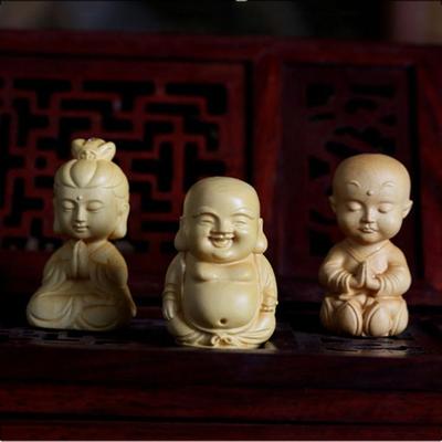 Boxwood Carved Baby Buddha Car Ornament Key Chain Pendant Little Monk Figurines Buddha Statue
