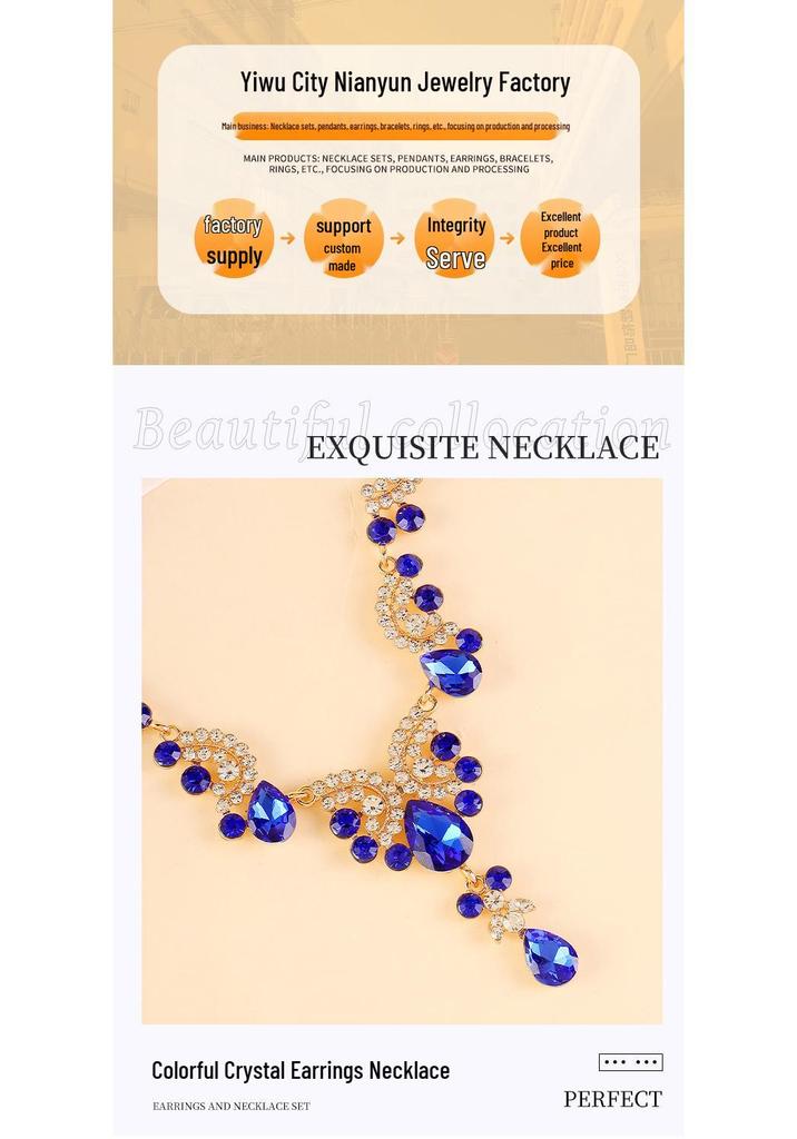 European & American Sparkling Water Drop Necklace & Earring Set: Light Luxury Fashion for Wedding Dress