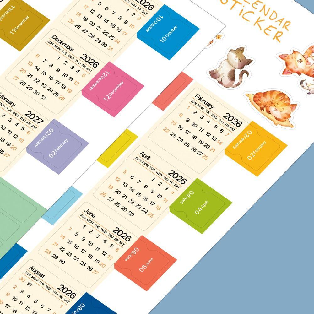 2 Sheets 2026 Calendar Stickers Diy Scrapbook Calendar Tags Divider Index Tabs  School/Office Use