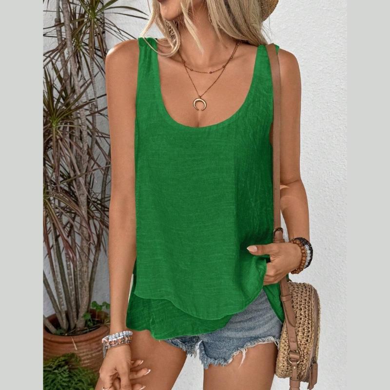 Women's Summer Tops Sleeveless Tank Tops Casual Flowy Loose Tunics Shirt Double Layers Ruffle Blouses Tunics gIFTS