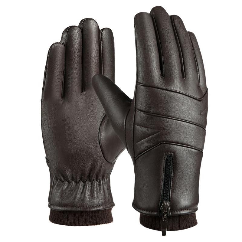 

Кожаные перчатки мужские зимние утепленные бархатные теплые противоскользящие водонепроницаемые ветрозащитные с сенсорным экраном one size fits all коричневый