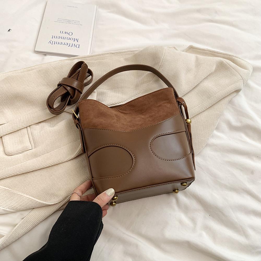 Shoulder Bag Faux Suede Bucket Bag Handbag Solid Color Tote Bag Trendy Slouchy Hobo Bags  Girls