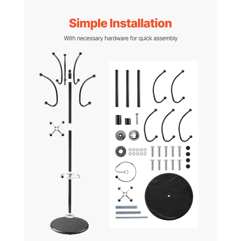 SucceBuy Freestanding Coat Rack Metal Coat Rack Stand with Umbrella Holder Stable Marble Base&14Hooks Hall Coat Tree for Bedroom
