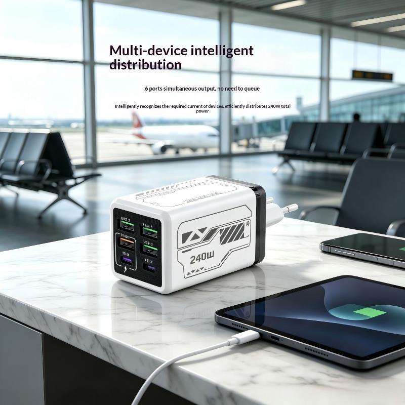 1Pcs 240W Fast Charging Wall Charger 4 Usb 2 Pd Ports Eu Us Plugs For Home Office Gaming Device Charging