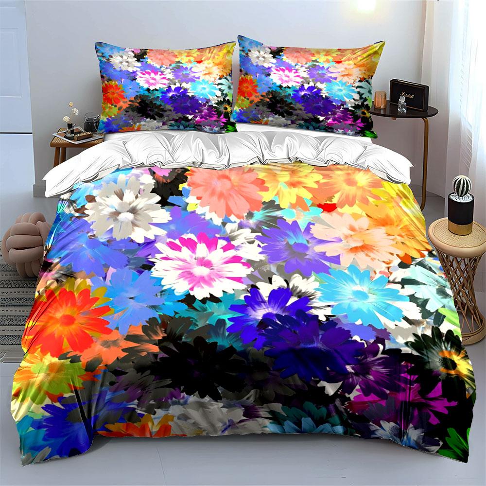 "Colorful Floral Pattern Home Decor" Bedding Set with 1 Duvet Cover 2 Pillowcases Single Double King Queen, Gift