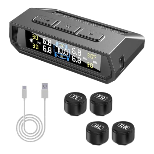 

Stynxro Tire Pressure Sensor TPMS Air Pressure Sensor Vehicle Vibration Detection Pressure Temperature Real-time Monitoring Solar/USB Dual Chargi