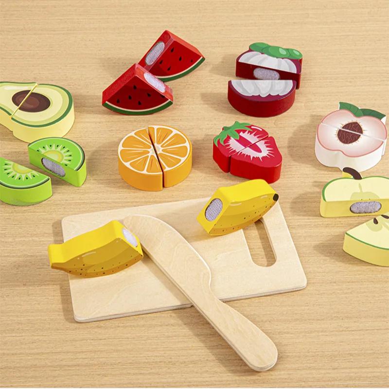 Simulation Kitchen Pretend Toy Wooden Classic Game Educational Toy For Gift Cutting Fruit Vegetable Food Set