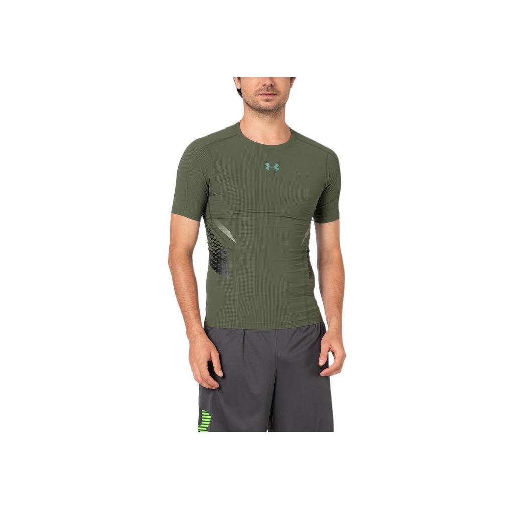 Under Armour Einfarbige Bedrucktes Logo Rundhals Kurzarm Fitnesshemd Herren Oberteile Armeegrün 1289555-330