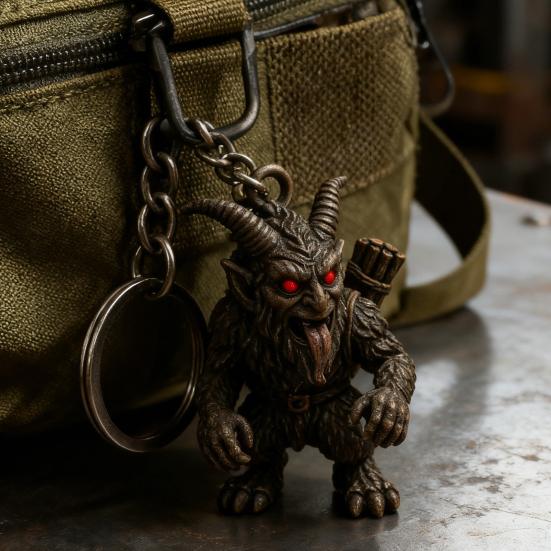Yousheng Krampus Keychain Vintage Carved Horror Creature Demon Key Ring Backpack Schoolbag Hanging Decoration Bag Charm Purse Pendant