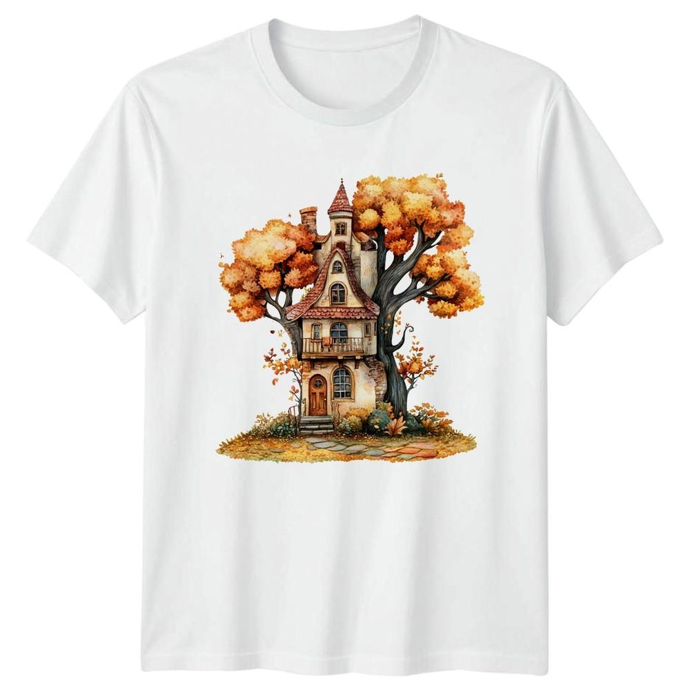 Whimsical Fall Tree House TShirt Fall Nature Birthday Gift For Him And Her