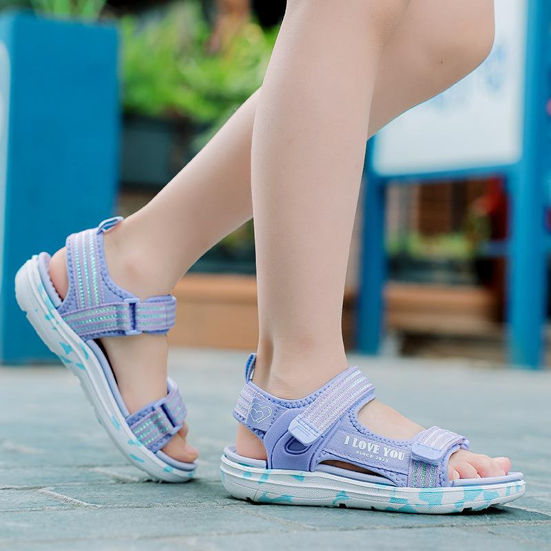 2025 summer new girls sandals girls sports sandals soft sole breathable 6-13 years old primary school students beach sandals