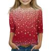 Christmas Day Print Tops For Youth Girls 4-11 Years Round Neck 3/4 Sleeves T-Shirts Trendy Tops Outfit Tees
