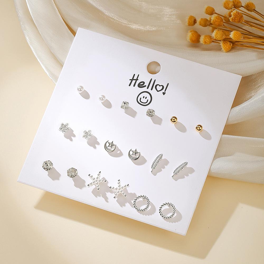 Versatile geometric love stud earrings set, women's high sense 9-piece set, European and American new ins exquisite fashion earrings