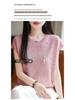 Women's Summer Bamboo Linen Beaded Crew Neck T-Shirt