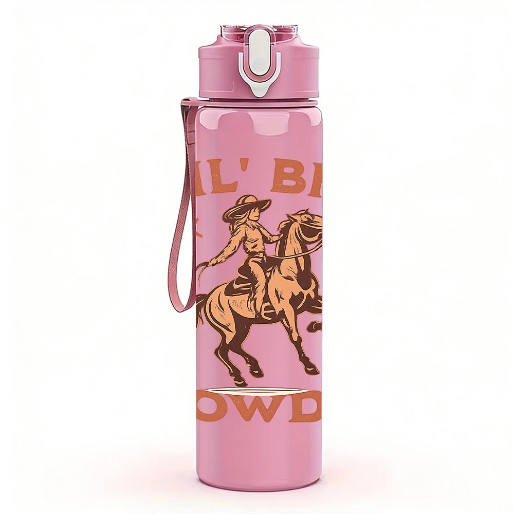 1PC Lil Bit Rowdy Cow Horse Western Print 750ml Color Plastic Sports Water Bottle Leakproof Flip Straw Lid Suitable for Sports Office Home Use
