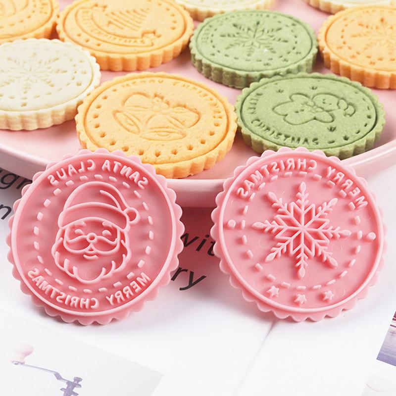 8Pcs 3D Christmas Cookie Cutter Plastic Dough Stamps Pressable Cookie Molds DIY Candy Baking Pastry Decor Kitchen Gadgets