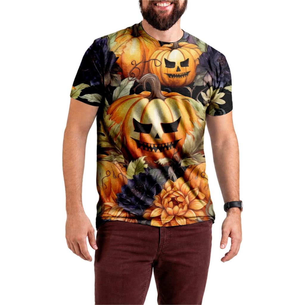 Unisex Halloween T-Shirt All-Over Print with Cute Pumpkin Design for Party and Holiday