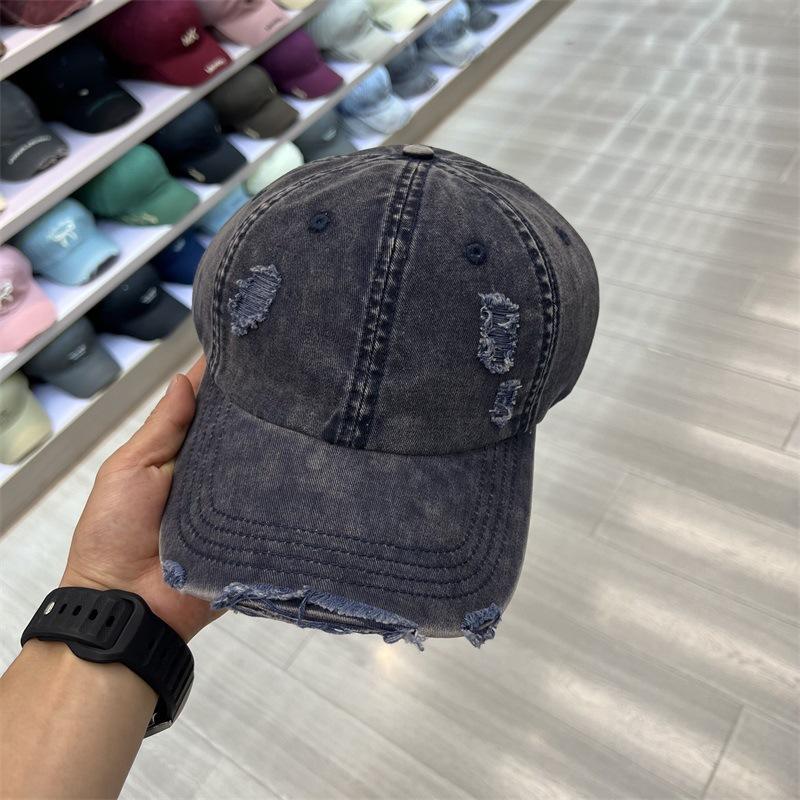 New Worn Hole Washed Deep Hat Versatile Old Casual Dome Women's Soft Top Baseball Cap