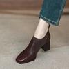 High heels women's retro niche knitted splicing square head bag instep thick heel single shoes