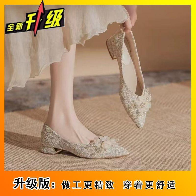 

Весна и лето 2025 года новая французская высококлассная обувь на толстом каблуке женская модная универсальная не утомляющая ноги туфли невесты женские одинарные туфли 36