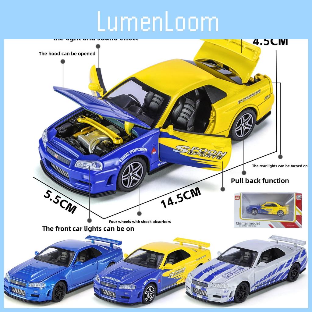 Model Car Alloy Gtr34 Toy With Acousto Optic And Inertia Control Design