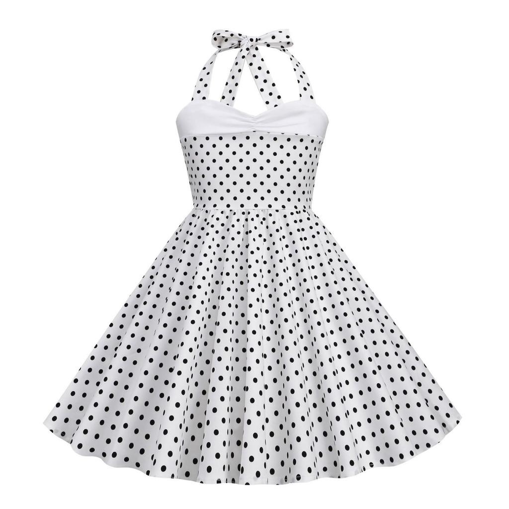 Moda Bambini Manica Corta Cuciture sul Collo Pois Retro Abbigliamento Bambini Gonna