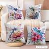 Dragonfly And Flower Cushion Cover Natural Linen Organic Fabric Double-Sided Printing Sofa Home Decor Gift Pillow Cover