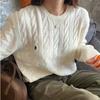 Men and Women Long Sleeve Knitted Sweater Autumn Winter  Round Neck Embroidered Pattern Tassel Twist Korean Style Top
