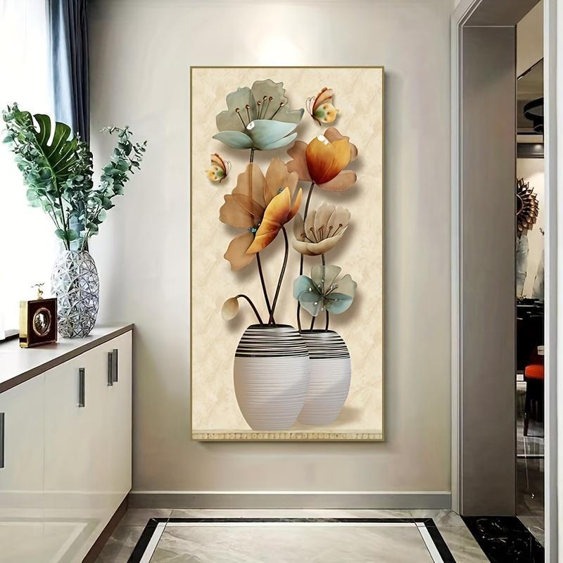 1 Stücke Retro Schmetterling Und Blumentopf Leinwand Gemälde Vintage Poster Abstrakte Kunst Blume Bilder Drucken Chinesischen Stil Wandgemälde Für Wohnzimmer