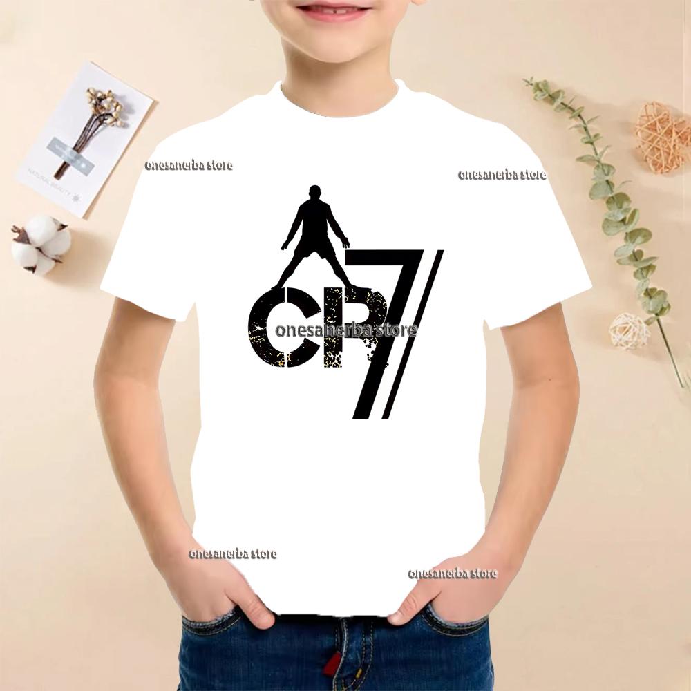 New Summer Polyester Children T-shirts Kids Soccer Clothing CR7 Ronaldo Printed Outdoor Boys Girls T-shirts Sport Fashion Ages 5-14