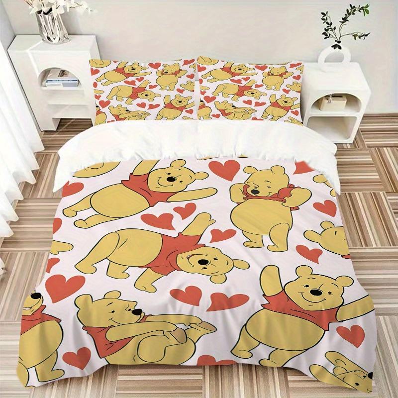 3-teiliges Set Pooh Herzen1 Stück Bettbezug+2 Stück Kissenbezug, ohne Füllung, bedruckte Bettwäsche, Ganzjahres-Schlafzimmer-Ausstattung028