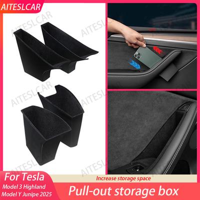 For Lhd Tesla Model Y Juniper Abs Door Handle Storage Box Model 3 Highland 24-25 Door Side Pocket Armrest Passenger Storage