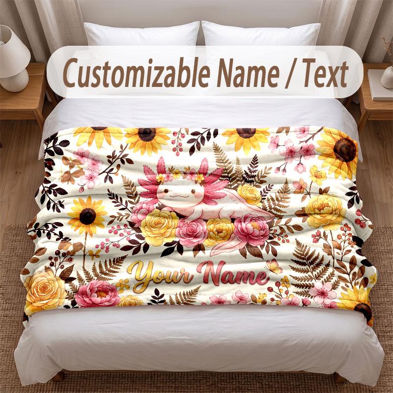 Floral Garden Theme Soft Blanket Personalized Custom Name Text Print Warm Blanket Home Sofa Bedroom Decor