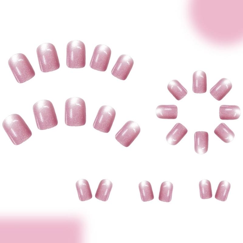 Press On Nail Glossy Glitters Fake Nail Stick On Nail Cats Eye Acrylic Fake Nail Gel Polished Glues on Nail 24Pcs