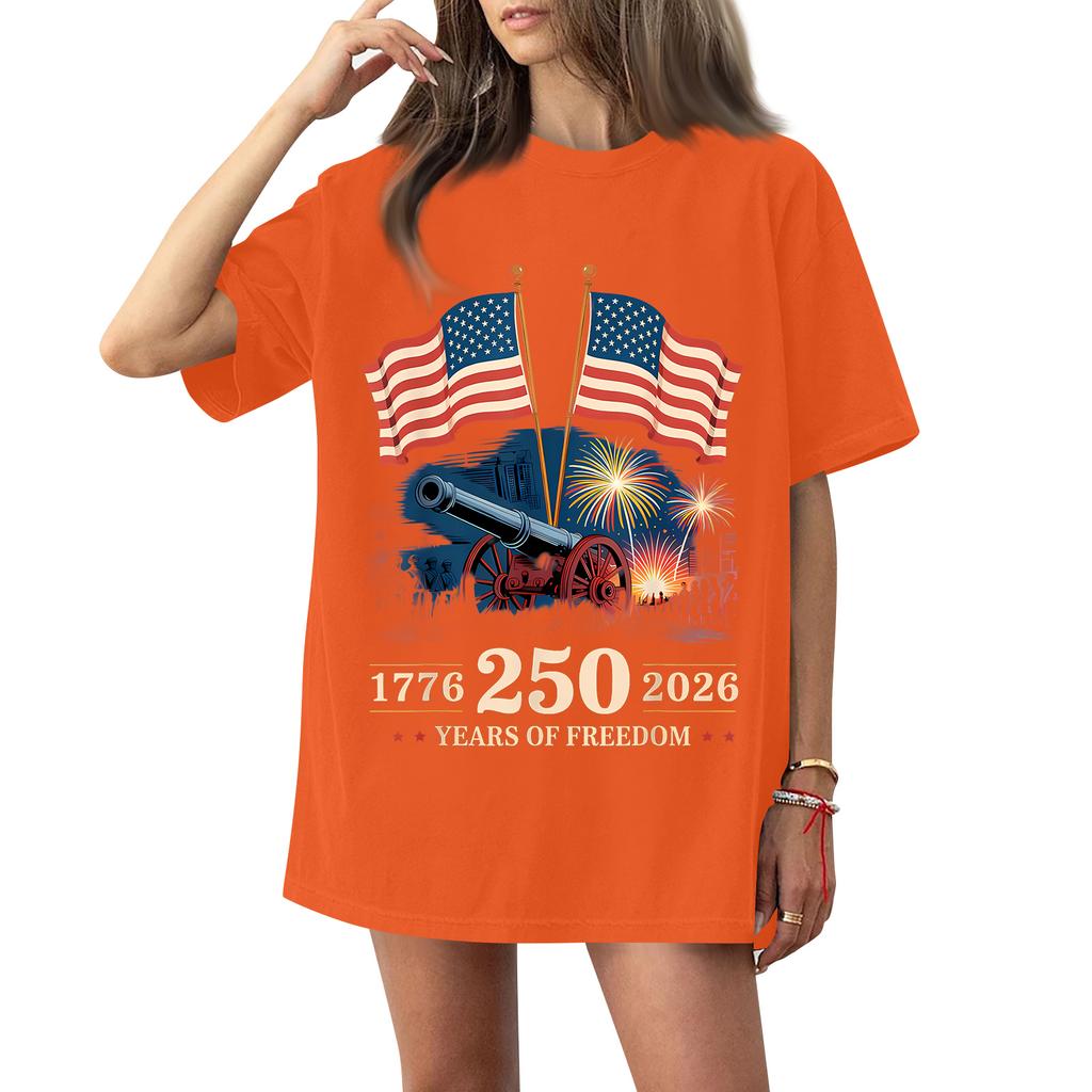Women's Fashionable Casual Short-Sleeve Round Neck Printed T-Shirt For The 250th Anniversary Of The Founding Of The United States