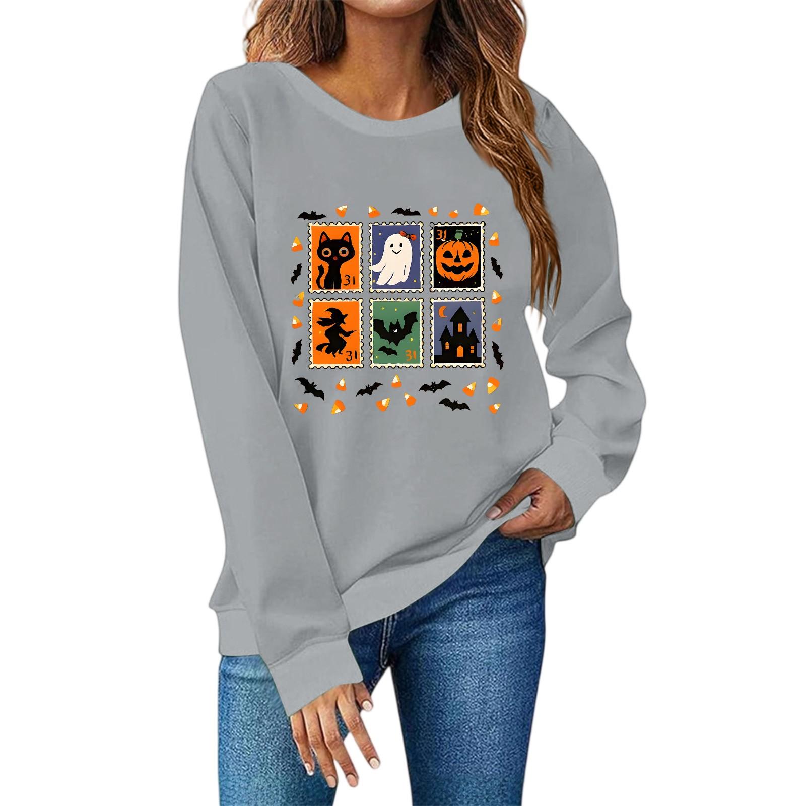 

Женская мода повседневный принт повседневный длинный рукав круглый вырез толстовка топ S