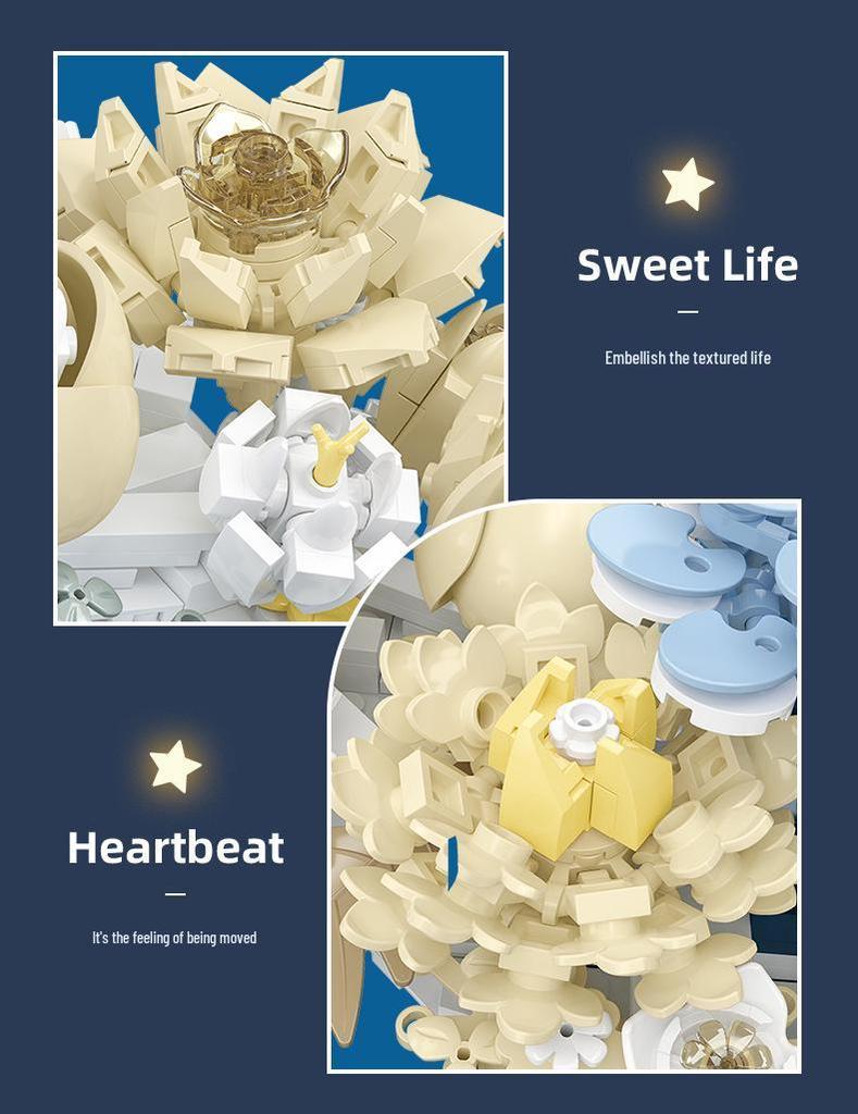 Moonlit Romantic Flower Series: DIY Building Block Bouquet & Wall Ornament