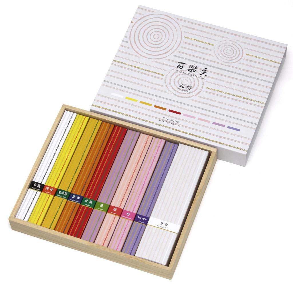 Kommt mit einem Räucherstäbchenhalter Ein ruhiger Moment, der die Seele beruhigt Japanisch modern 9 Arten von blumigen Düften Räucherstäbchen Blumige Kerzen Hyakraku