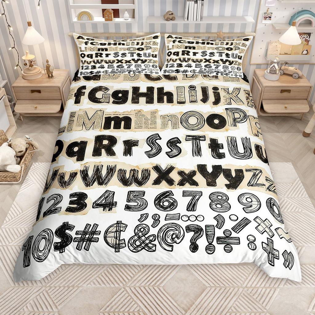 Homewish Cartoon Alphabet Duvet Cover Set For Kids Children Colorful Digital Table Comforter Cover Set School Theme Bed Set